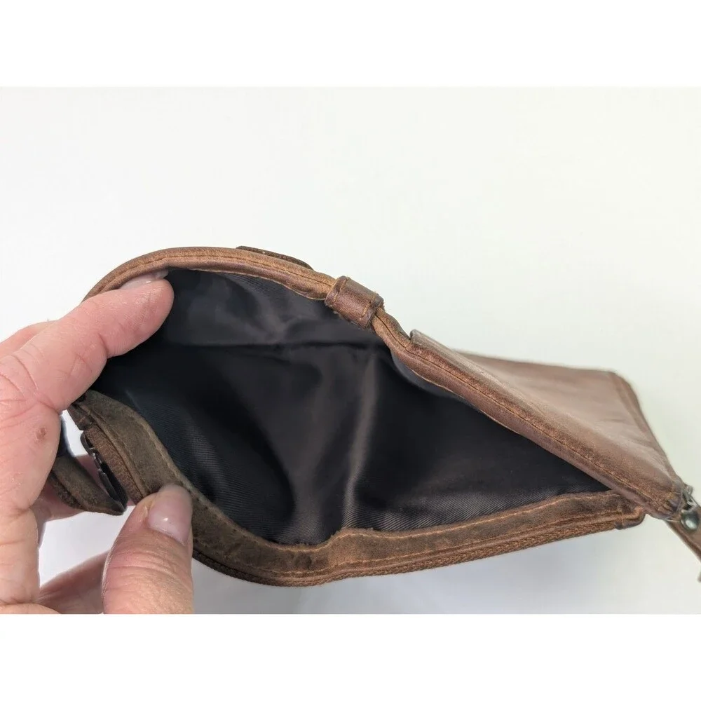GEBI Product Genuine Leather Bifold Zip Around Wallet Brown Distressed Card...
